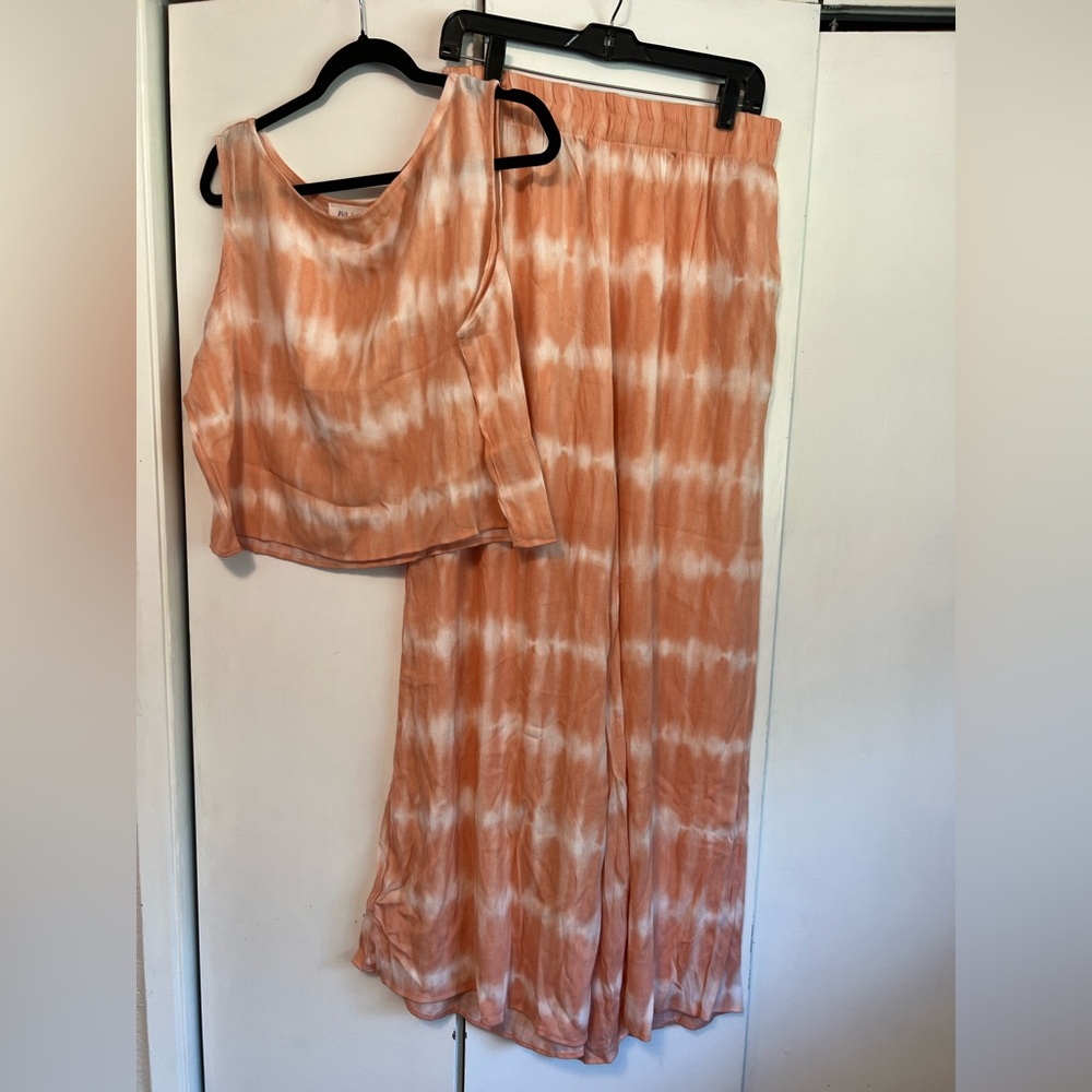 Phil Love Peach and White Tie-Dye Sleeveless Top and Pants Set NWOT Large